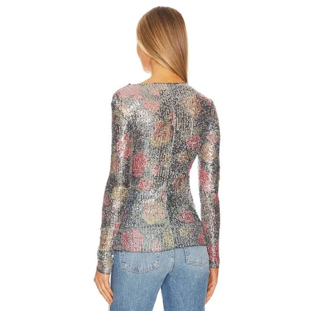 FREE PEOPLE Intimately Top Womens Medium Printed Gold Rush Sequin In Lilac Combo - Picture 2 of 13